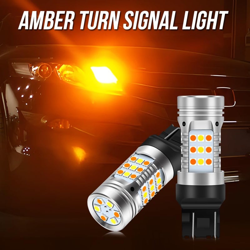 OPP ULITE 7443 Led Bulbs Built In Resistor Error Free Canbus, Amber Turn Signal Light White Side Light, 7444NA T20 7441 7505 W21W 12V 360 Luminous 42 Led 2PC Pack Switchback Led Bulb, White Amber - Image 5